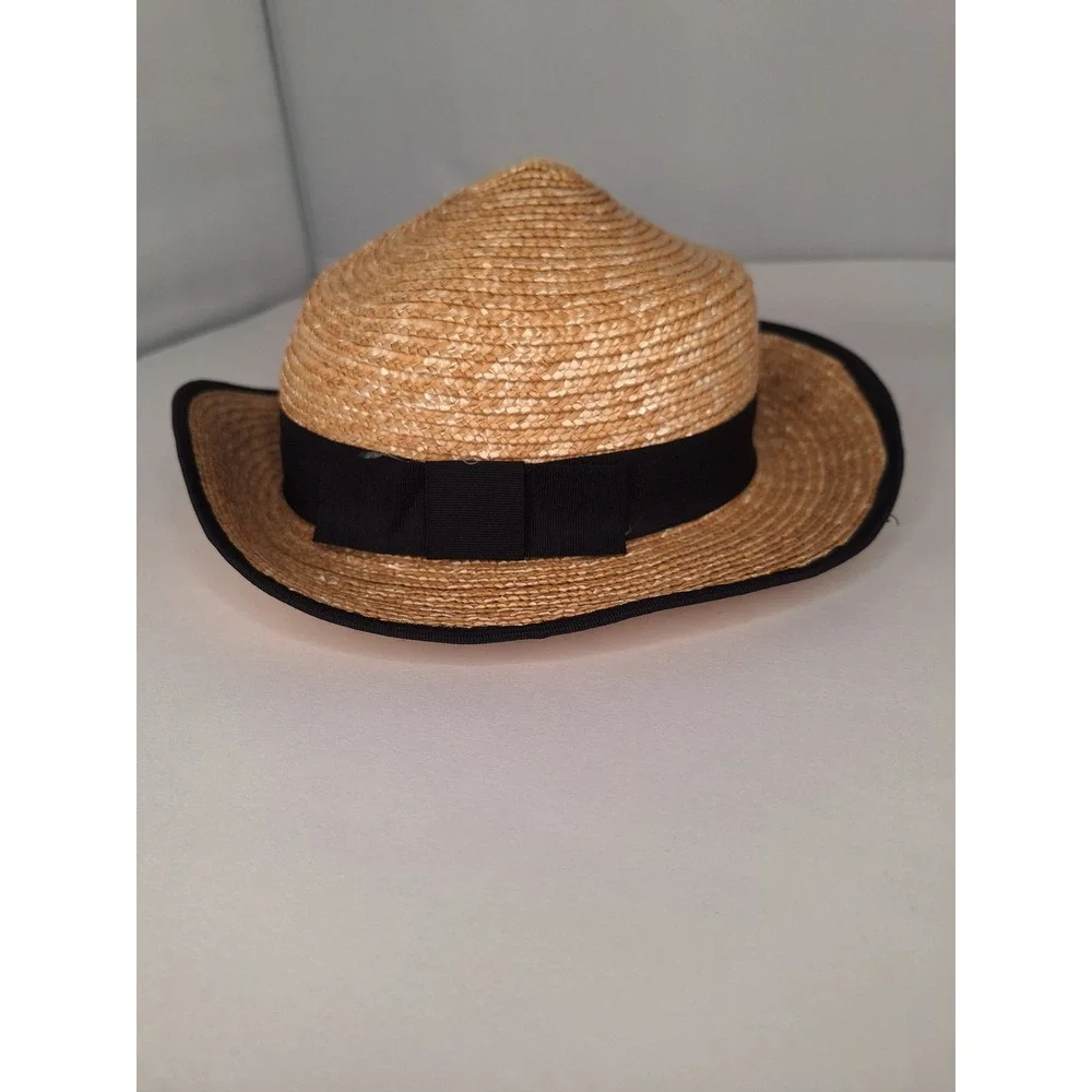 ZARA Straw Fedora Hat Black Ribbon Band Classic Style